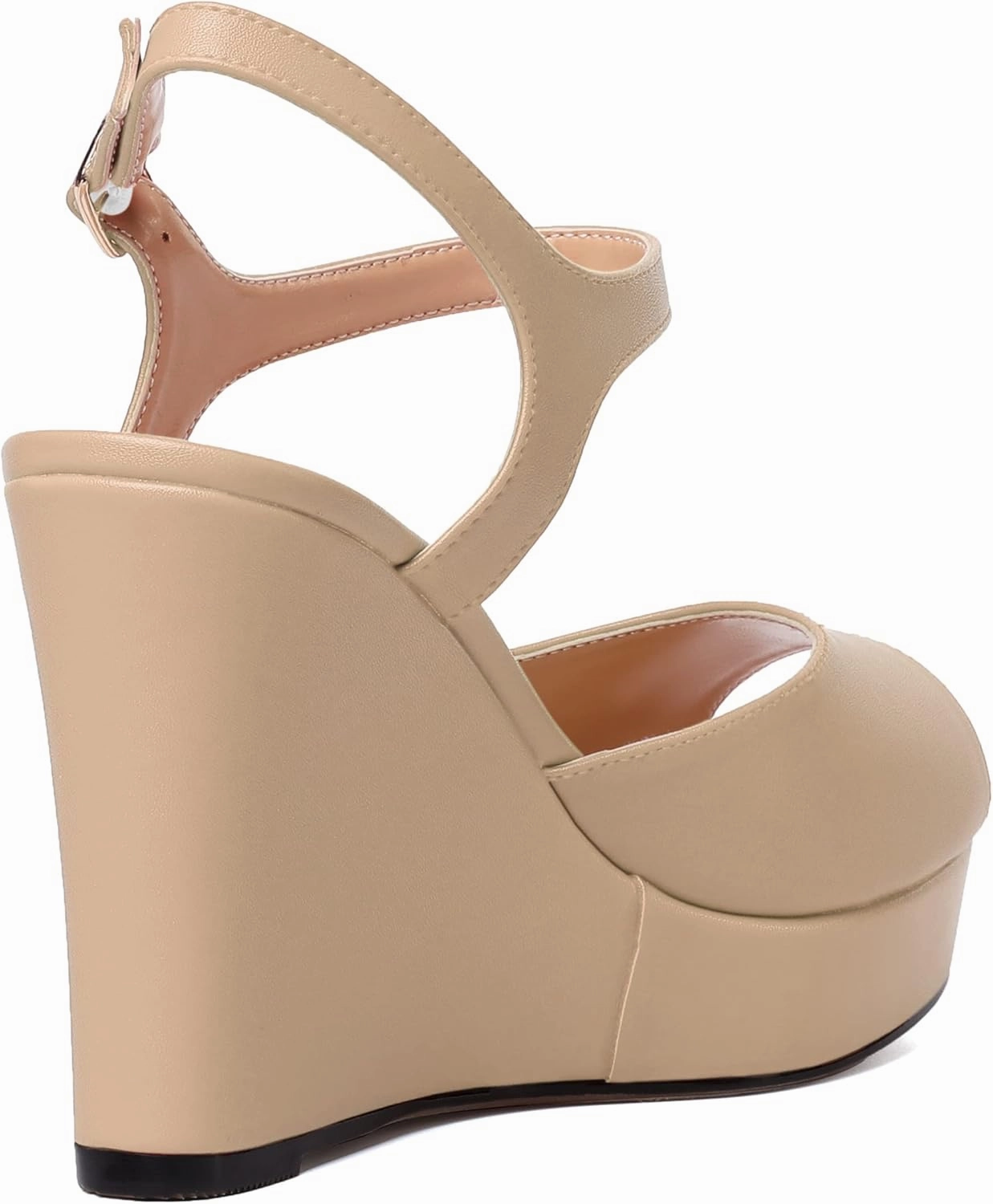 WAYDERNS Womens Ankle Strap Party Platform Peep Toe Matte Slingback Buckle Solid Fashion Wedge High Heel Pumps Shoes 4 Inch