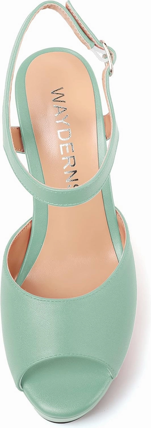 WAYDERNS Womens Ankle Strap Party Platform Peep Toe Matte Slingback Buckle Solid Fashion Wedge High Heel Pumps Shoes 4 Inch