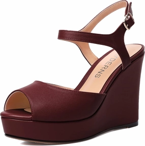 WAYDERNS Womens Ankle Strap Party Platform Peep Toe Matte Slingback Buckle Solid Fashion Wedge High Heel Pumps Shoes 4 Inch
