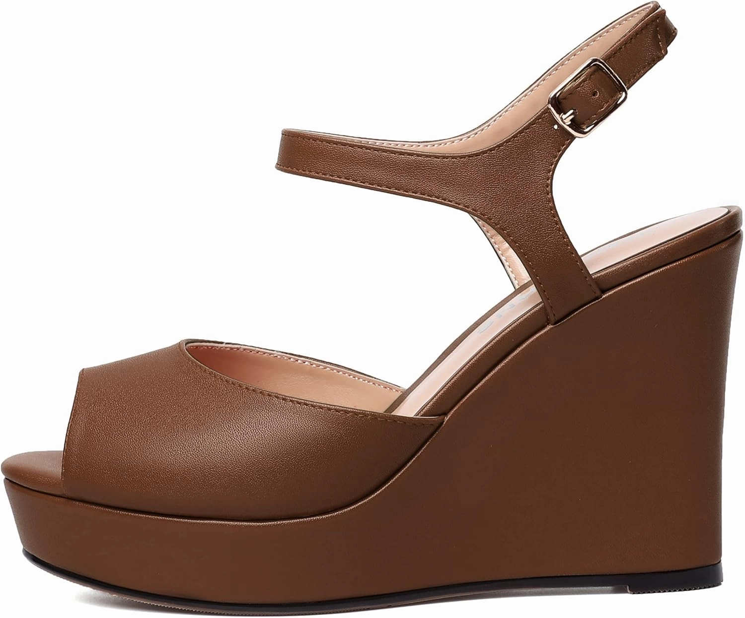 WAYDERNS Womens Ankle Strap Party Platform Peep Toe Matte Slingback Buckle Solid Fashion Wedge High Heel Pumps Shoes 4 Inch