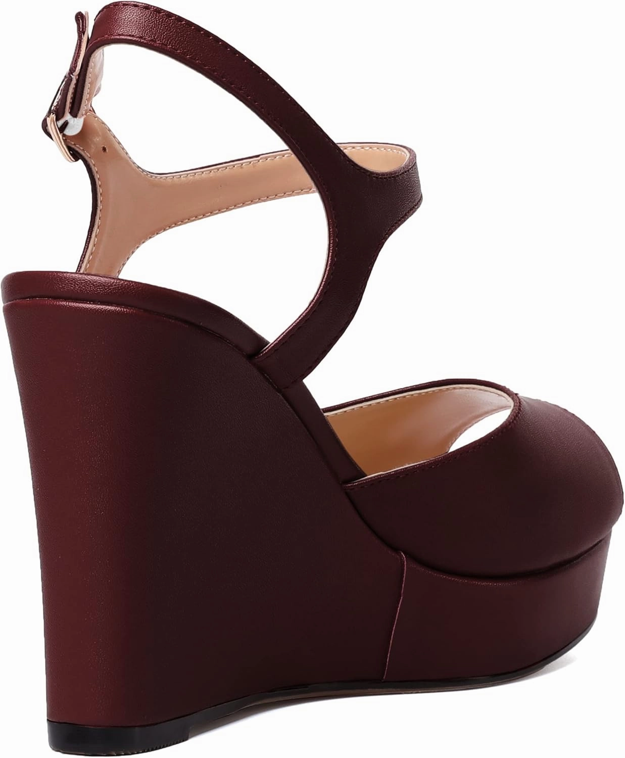 WAYDERNS Womens Ankle Strap Party Platform Peep Toe Matte Slingback Buckle Solid Fashion Wedge High Heel Pumps Shoes 4 Inch