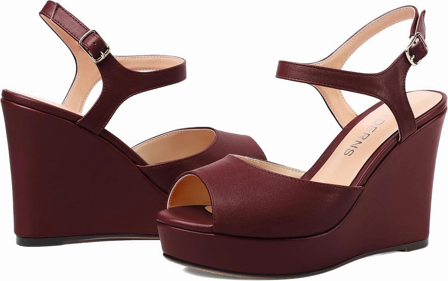 WAYDERNS Womens Ankle Strap Party Platform Peep Toe Matte Slingback Buckle Solid Fashion Wedge High Heel Pumps Shoes 4 Inch