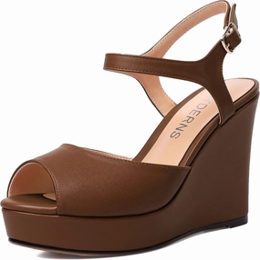 WAYDERNS Womens Ankle Strap Party Platform Peep Toe Matte Slingback Buckle Solid Fashion Wedge High Heel Pumps Shoes 4 Inch