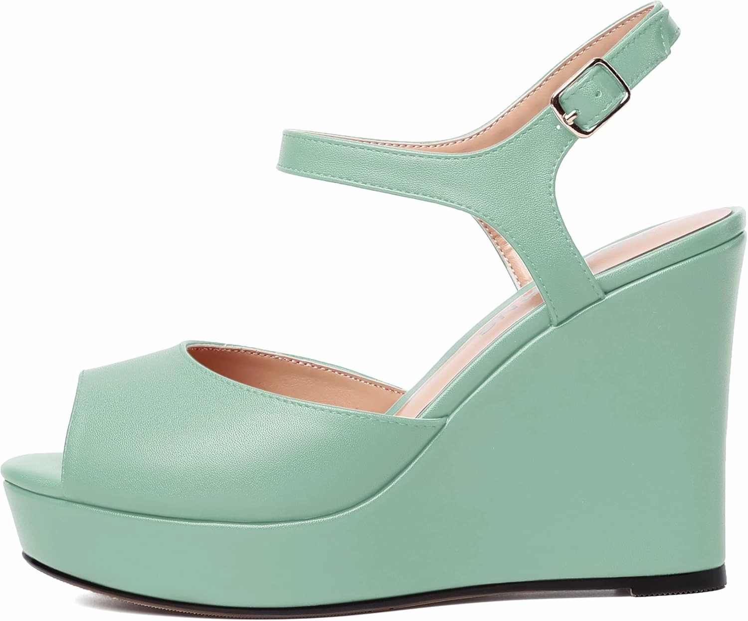 WAYDERNS Womens Ankle Strap Party Platform Peep Toe Matte Slingback Buckle Solid Fashion Wedge High Heel Pumps Shoes 4 Inch