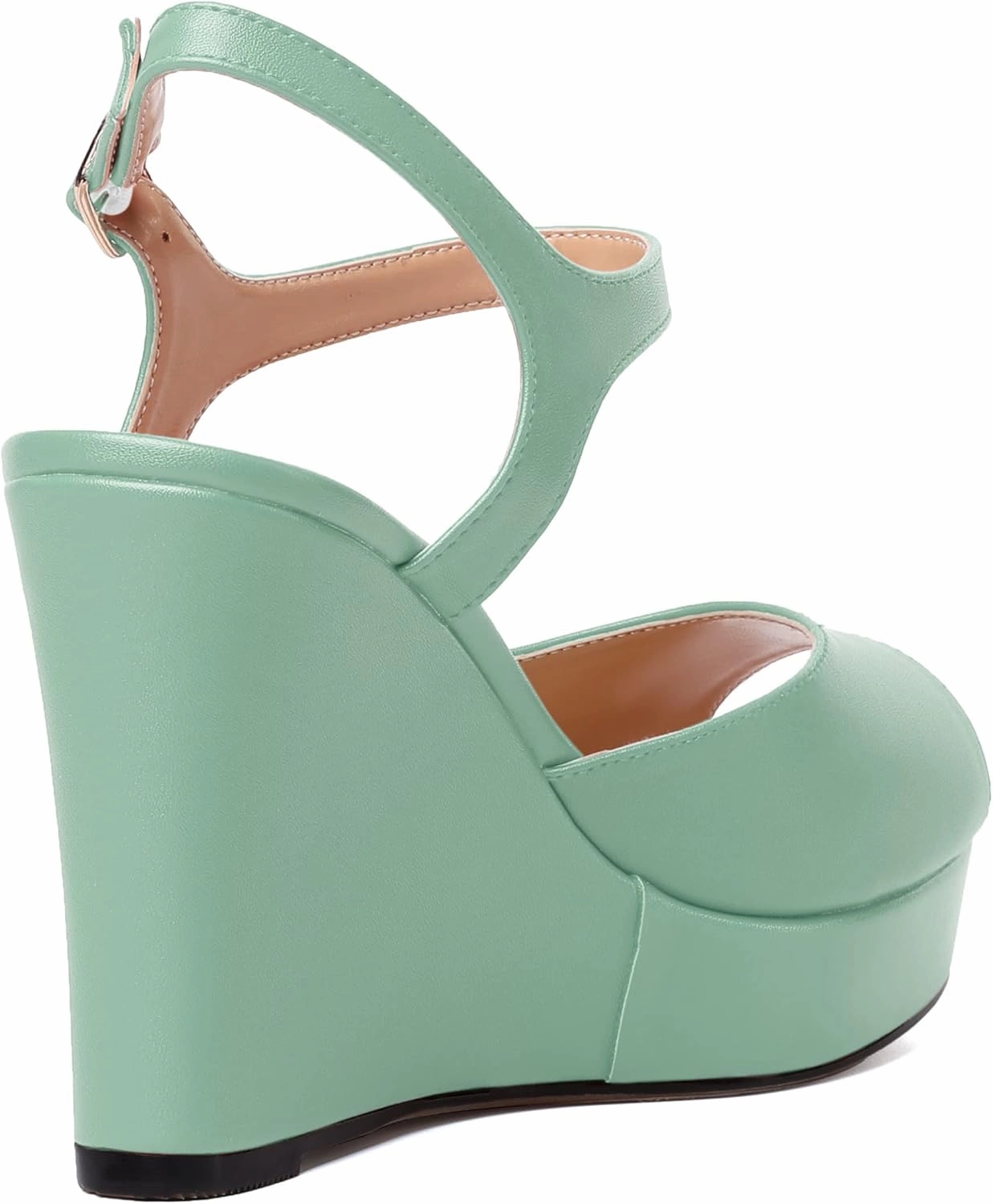 WAYDERNS Womens Ankle Strap Party Platform Peep Toe Matte Slingback Buckle Solid Fashion Wedge High Heel Pumps Shoes 4 Inch