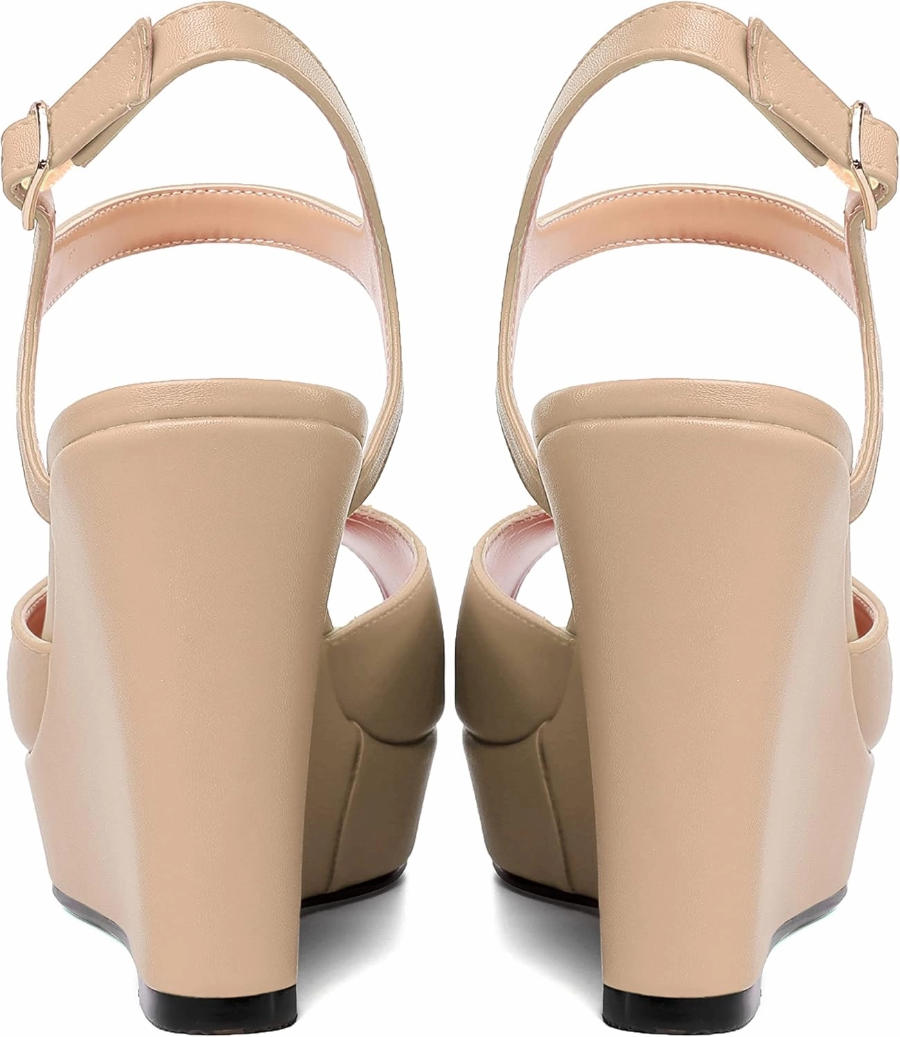 WAYDERNS Womens Ankle Strap Party Platform Peep Toe Matte Slingback Buckle Solid Fashion Wedge High Heel Pumps Shoes 4 Inch