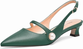 WAYDERNS Womens Dating Matte Pointed Toe Fashion Slingback Solid Buckle Spool Low Heel Pumps Shoes 1.5 Inch
