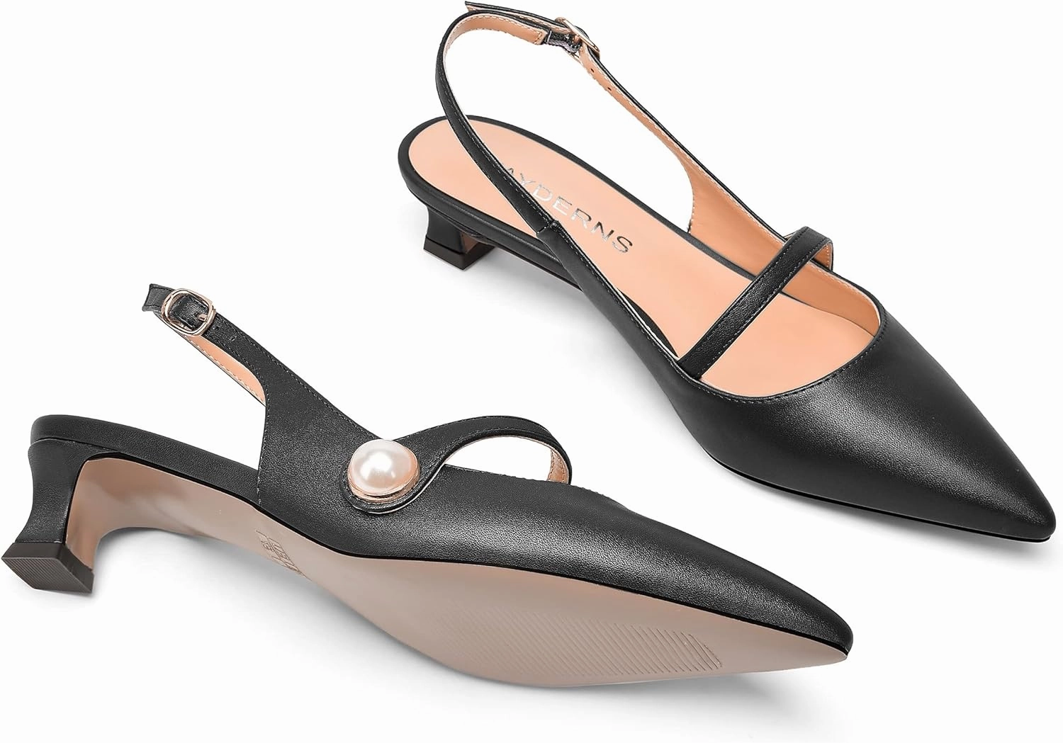 WAYDERNS Womens Dating Matte Pointed Toe Fashion Slingback Solid Buckle Spool Low Heel Pumps Shoes 1.5 Inch