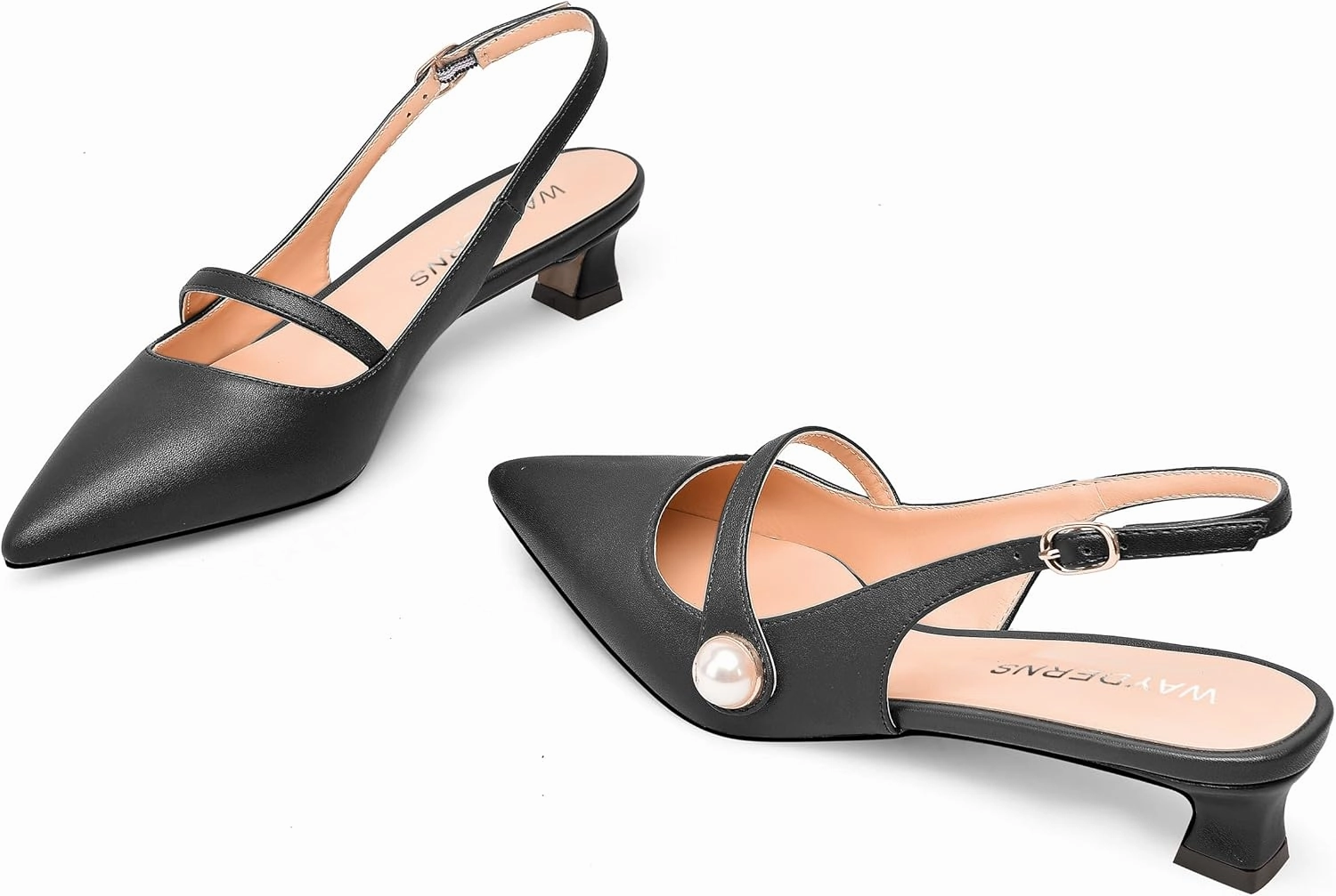 WAYDERNS Womens Dating Matte Pointed Toe Fashion Slingback Solid Buckle Spool Low Heel Pumps Shoes 1.5 Inch