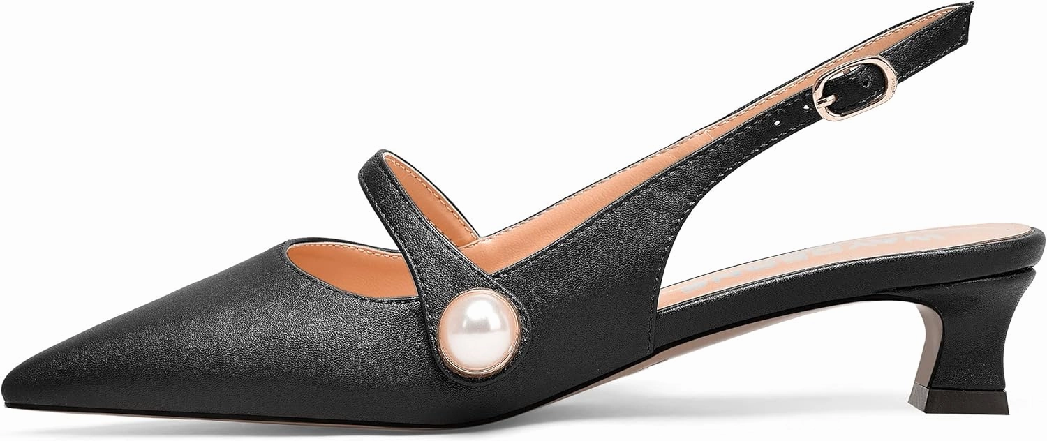 WAYDERNS Womens Dating Matte Pointed Toe Fashion Slingback Solid Buckle Spool Low Heel Pumps Shoes 1.5 Inch