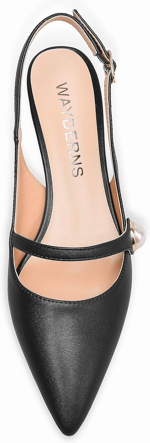 WAYDERNS Womens Dating Matte Pointed Toe Fashion Slingback Solid Buckle Spool Low Heel Pumps Shoes 1.5 Inch
