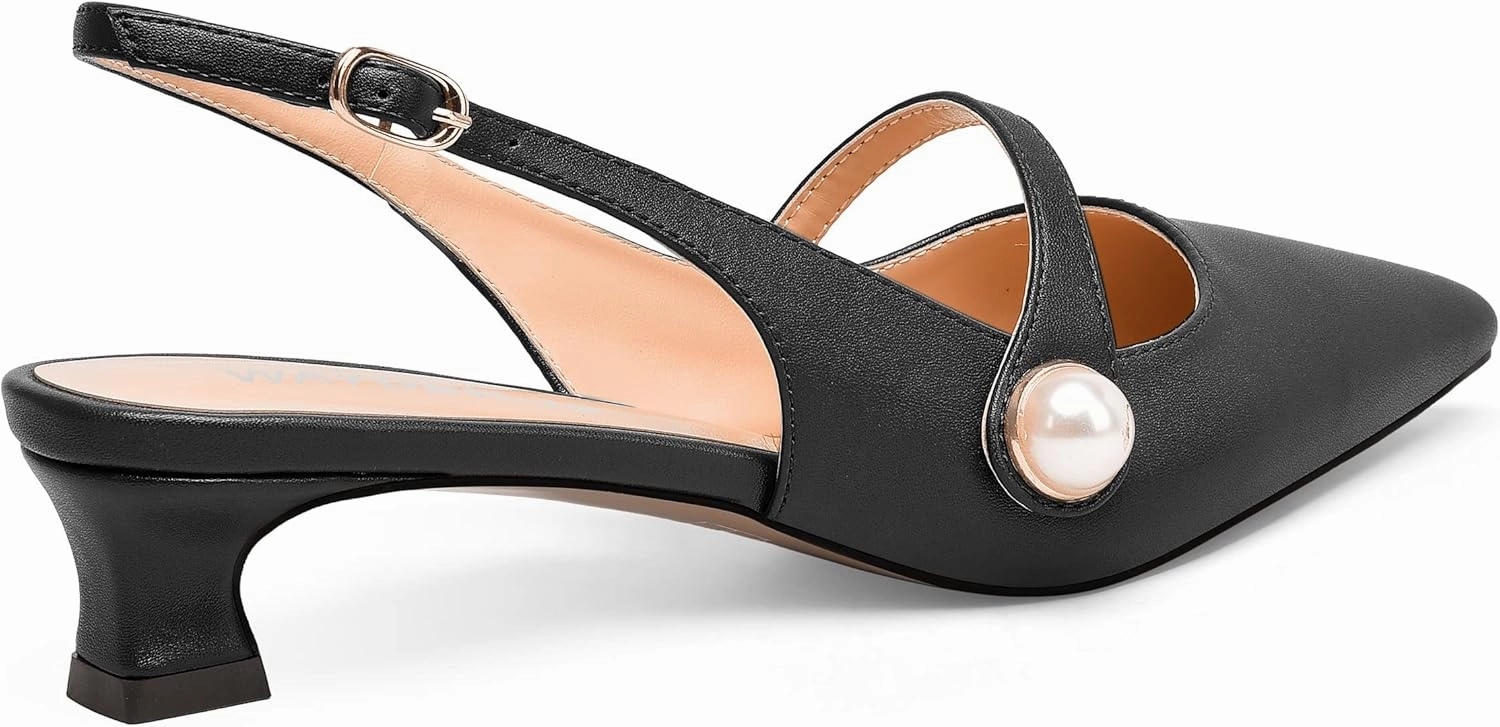 WAYDERNS Womens Dating Matte Pointed Toe Fashion Slingback Solid Buckle Spool Low Heel Pumps Shoes 1.5 Inch