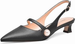WAYDERNS Womens Dating Matte Pointed Toe Fashion Slingback Solid Buckle Spool Low Heel Pumps Shoes 1.5 Inch