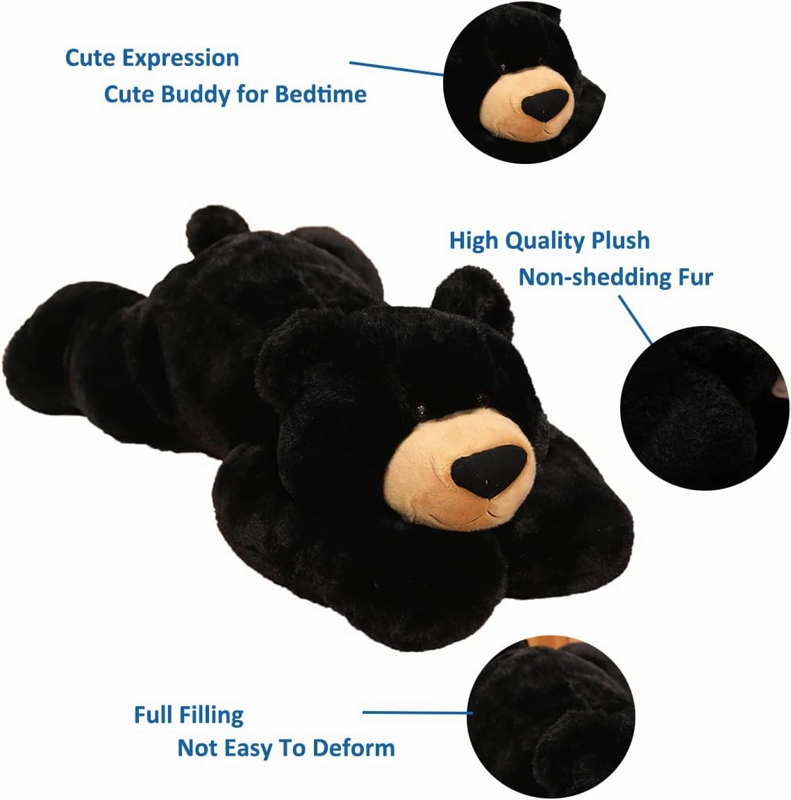 Weighted Stuffed Animal, 6.2 lbs Black Bear Plush Toy & Throw Pillow Gift for Boys & Girls, 29.5 inch
