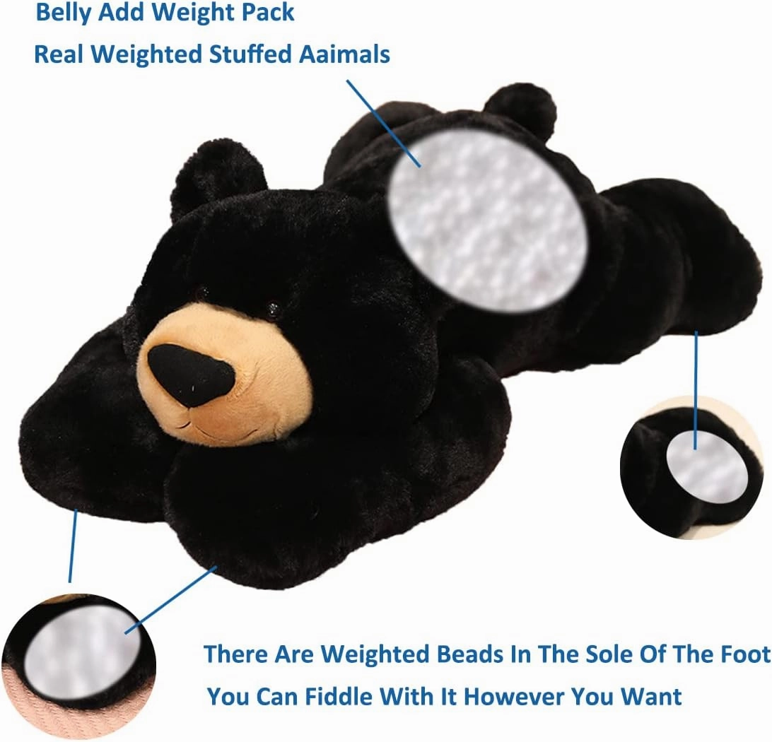 Weighted Stuffed Animal, 6.2 lbs Black Bear Plush Toy & Throw Pillow Gift for Boys & Girls, 29.5 inch