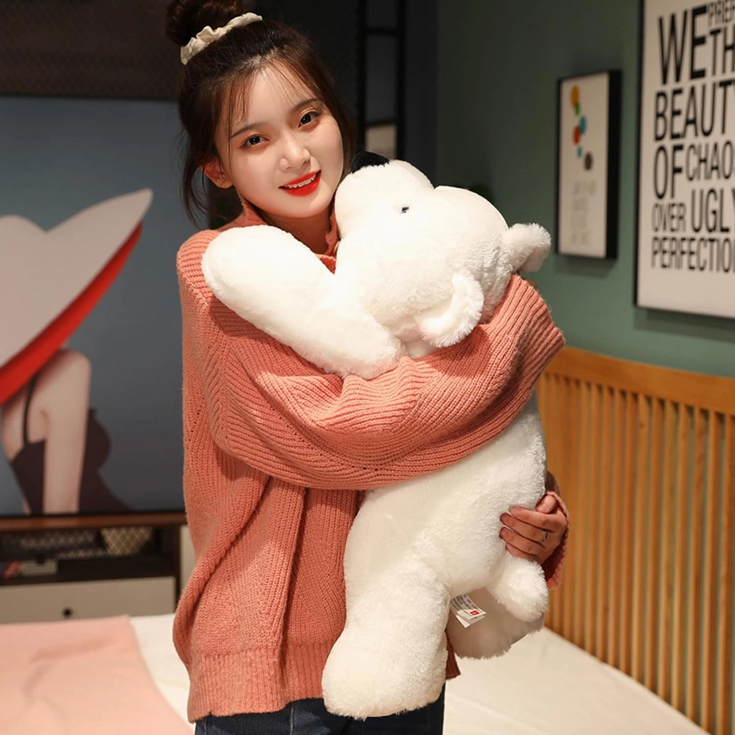 Weighted Stuffed Animals, 19.7" 3.3lbs Weighted Bear Stuffed Animal Toy Cute White Bear Plush Pillow Weighted Plush Animals Toy
