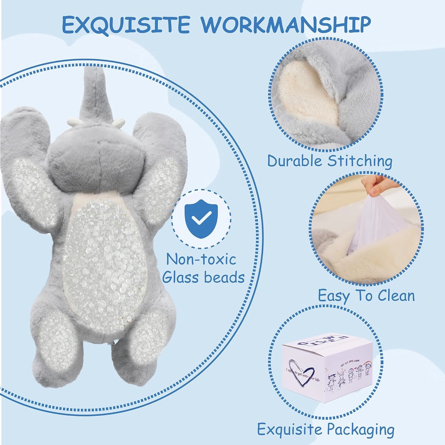 Weighted Stuffed Animals Elephant - 25" Big Stuffed Animal Toy Pillow for Kids & Adults, 5 lbs Ultra-Soft Washable Weighted Plush