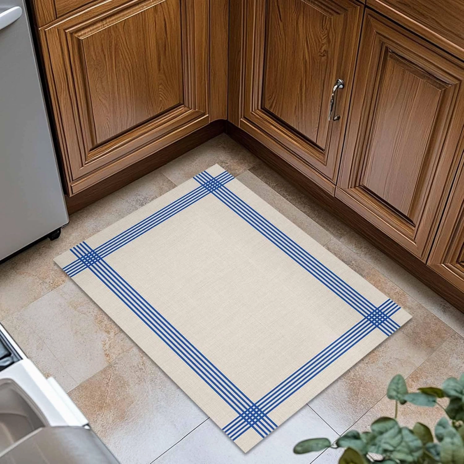 Welcome Door Mat 16x24in,Classic Blue Striped Indoor Entryway Doormats Non-Slip Bath Rug Absorbent Front Door Mat,Retro Line on Linen Floor Carpet for Bedroom Bathroom