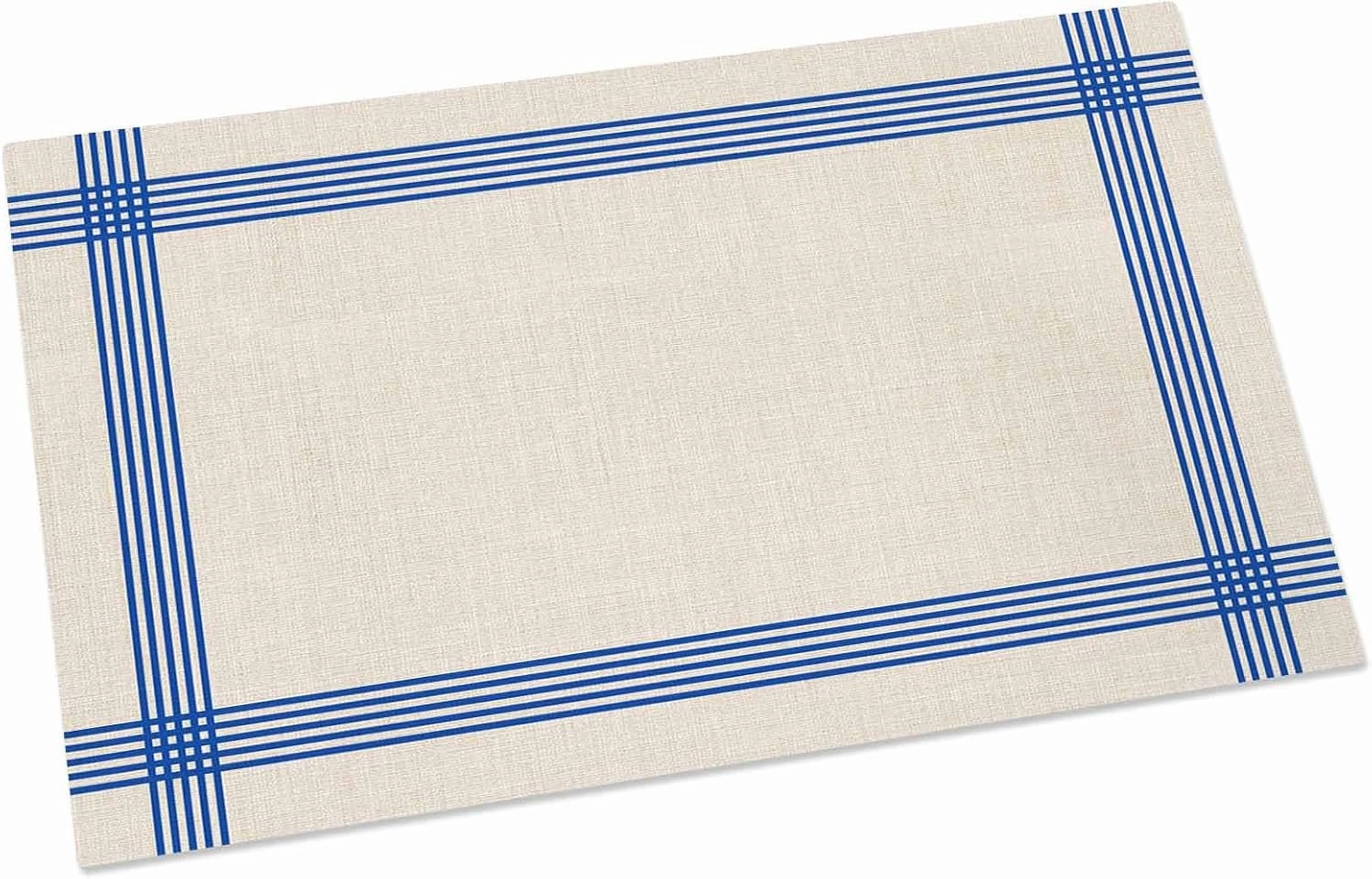 Welcome Door Mat 16x24in,Classic Blue Striped Indoor Entryway Doormats Non-Slip Bath Rug Absorbent Front Door Mat,Retro Line on Linen Floor Carpet for Bedroom Bathroom