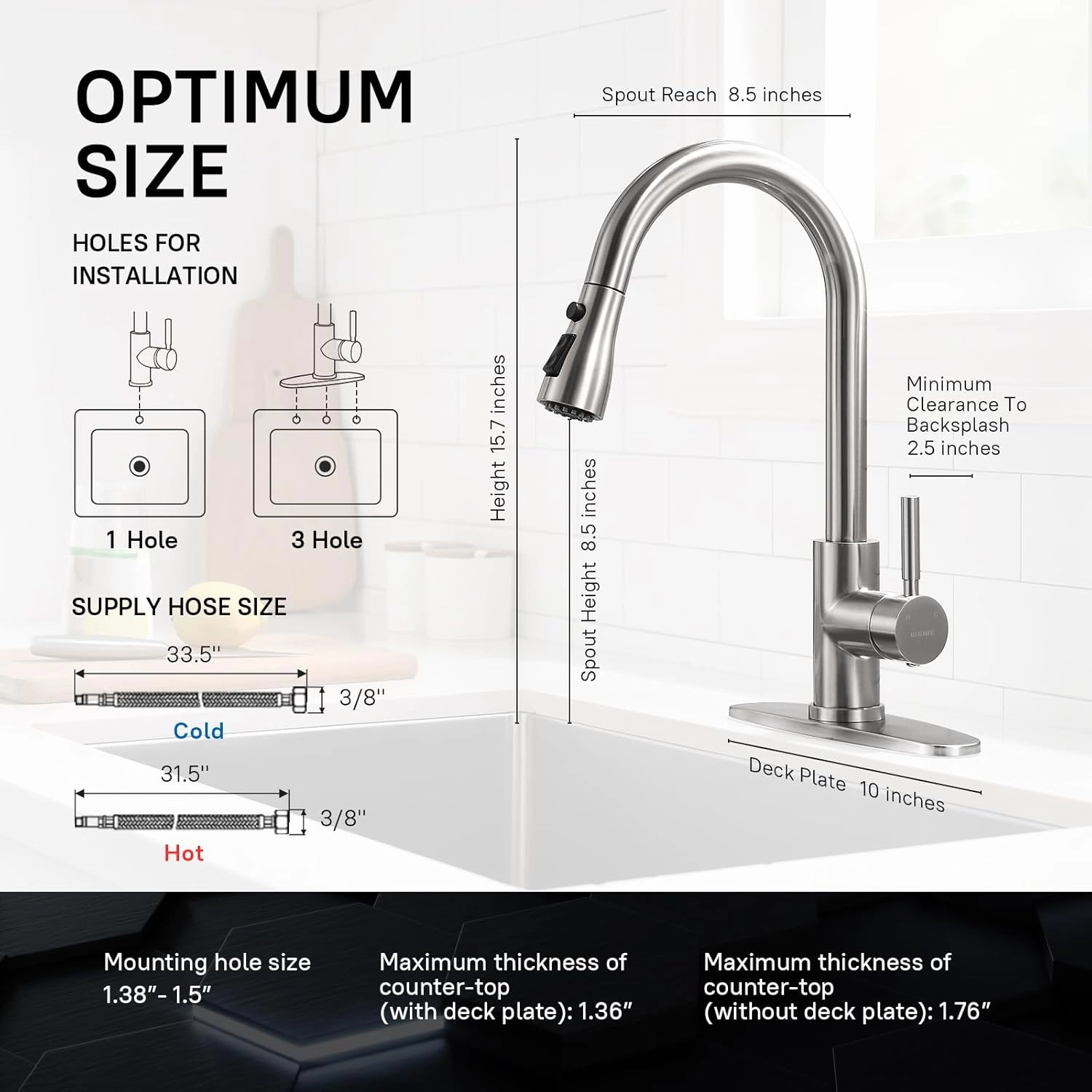 WEWE Kitchen Faucet with Pull Down Sprayer, Brushed Nickel Kitchen Sink Faucet Fits 1 or 3-Hole Kitchen Sinks, Single Handle Premium Stainless Steel, Suitable for RV, Farmhouse, Bar (Set of 2)