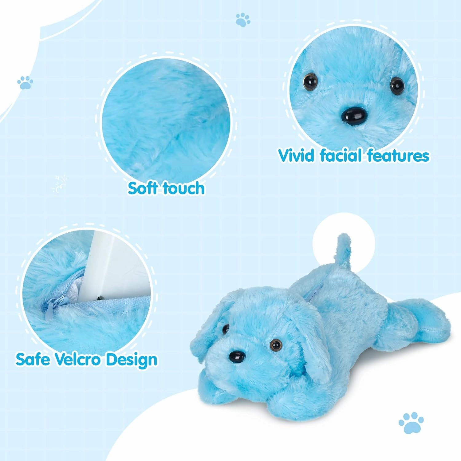 WEWILL 18'' Light up Puppy Stuffed Animal Creative Night Light Lovely LED Dog Glow Soft Plush Toy Gifts for Kids on Christmas Birthday Valentines Festivals, Blue