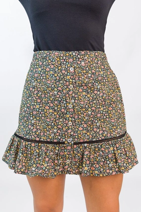 What's The Tea Black Button Front Floral Mini Skort FINAL SALE