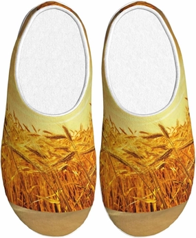 Wheat Field Slippers With Fluffy Soft Warm For Women9-10/Men7-7.5, Flannel Slippers Cozy Plush Indoor Outdoor