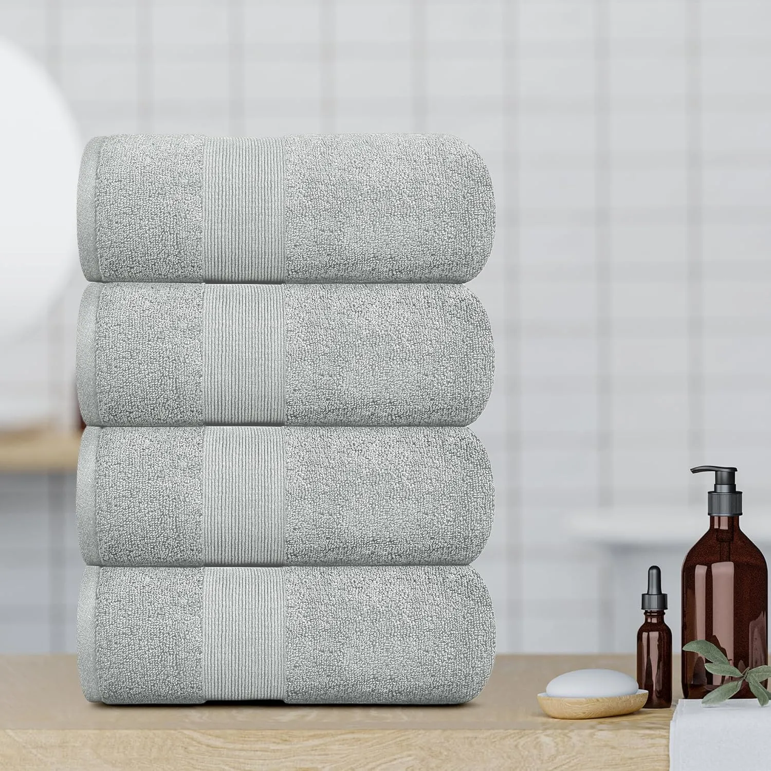 White Classic Resort Collection Soft Bath Towels | 28x55 Luxury Hotel Plush & Absorbent Cotton Bath Towel Large [4 Pack, Dolphin Grey]