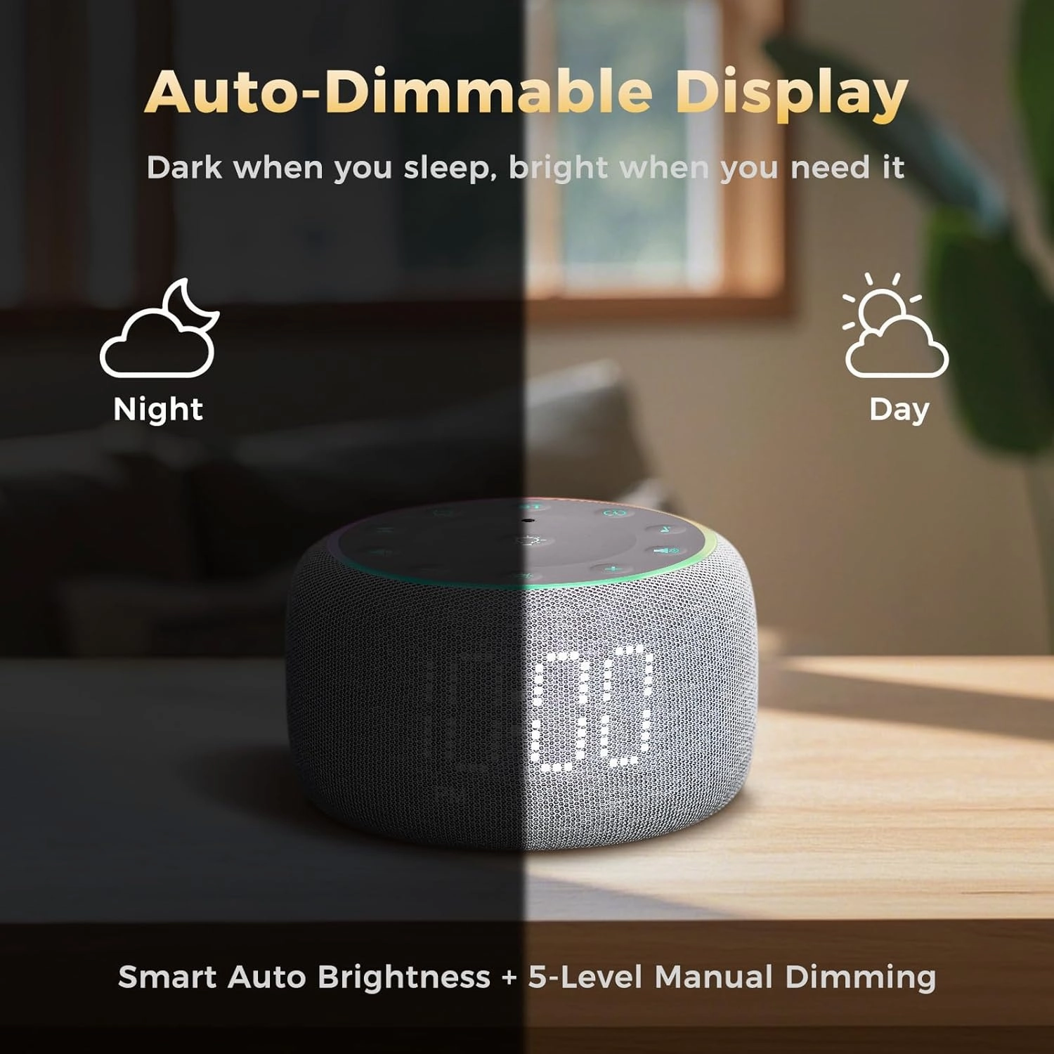 White Noise Machine Alarm Clock: Auto-Dimmable Clock for Bedrooms - 5W Stereo Bluetooth Speaker - Sound Machine with 24 Sleep Sounds for Adults Kids