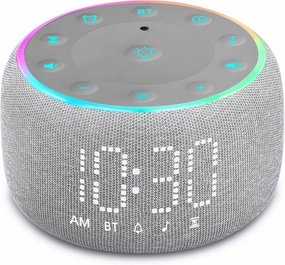 White Noise Machine Alarm Clock: Auto-Dimmable Clock for Bedrooms - 5W Stereo Bluetooth Speaker - Sound Machine with 24 Sleep Sounds for Adults Kids