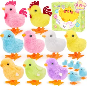 Wind Up Toys for Kids Easter Basket Stuffers, 9Pcs Jumping Plush Chicks Small Fidget Toys for Easter Egg Hunt Treasure Box Classroom Prizes Party Favors Goodie Bags Fillers Gifts