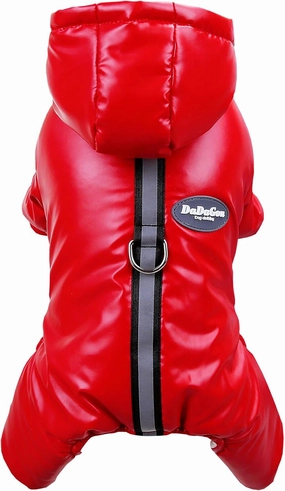 Windproof Dog Coat - 4 Legs Warm Jumpsuit for Cold Weather, Winter Thick Clothes, Snow Proof Cotton Jacket for Small Medium Dogs and Cats - Red M