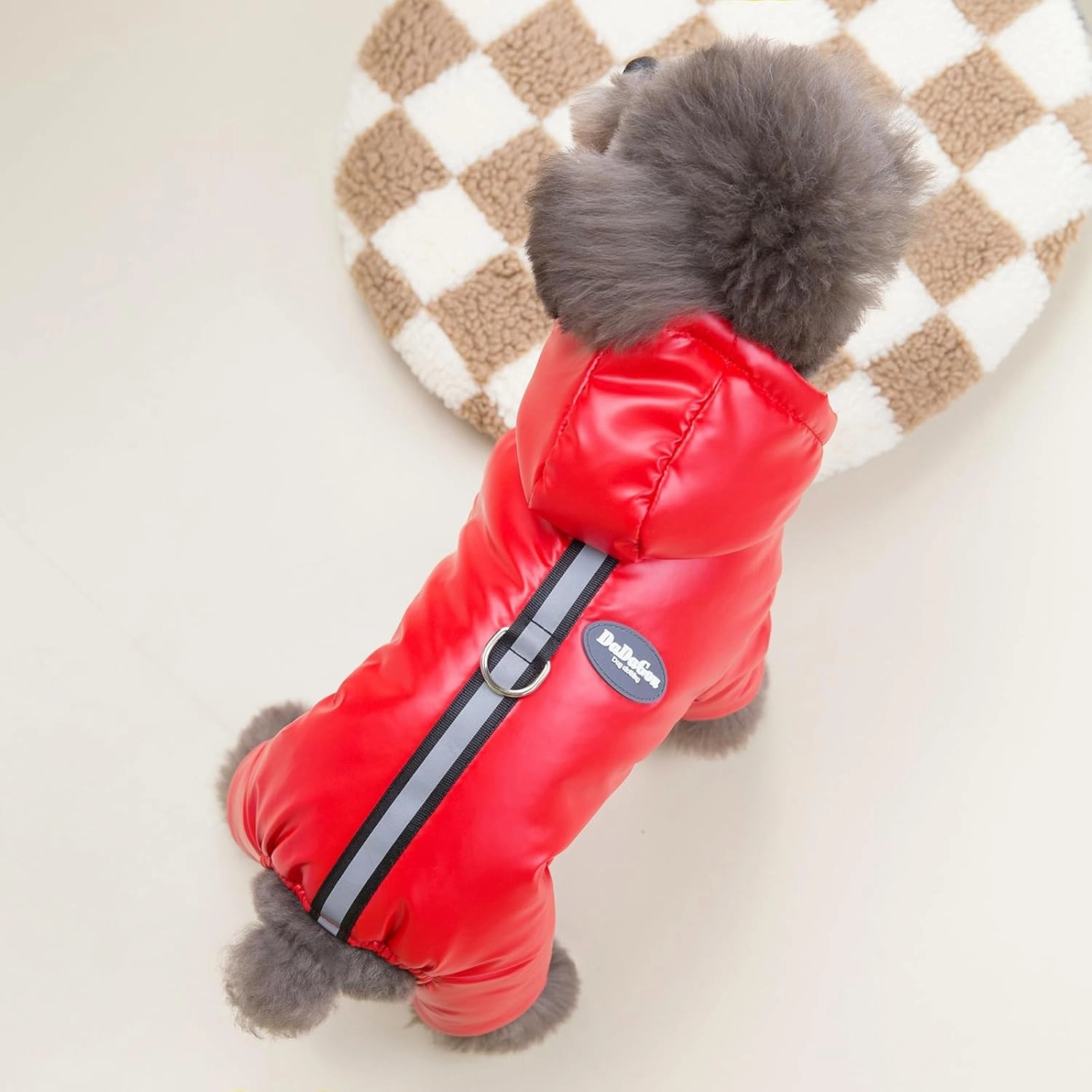 Windproof Dog Coat - 4 Legs Warm Jumpsuit for Cold Weather, Winter Thick Clothes, Snow Proof Cotton Jacket for Small Medium Dogs and Cats - Red M