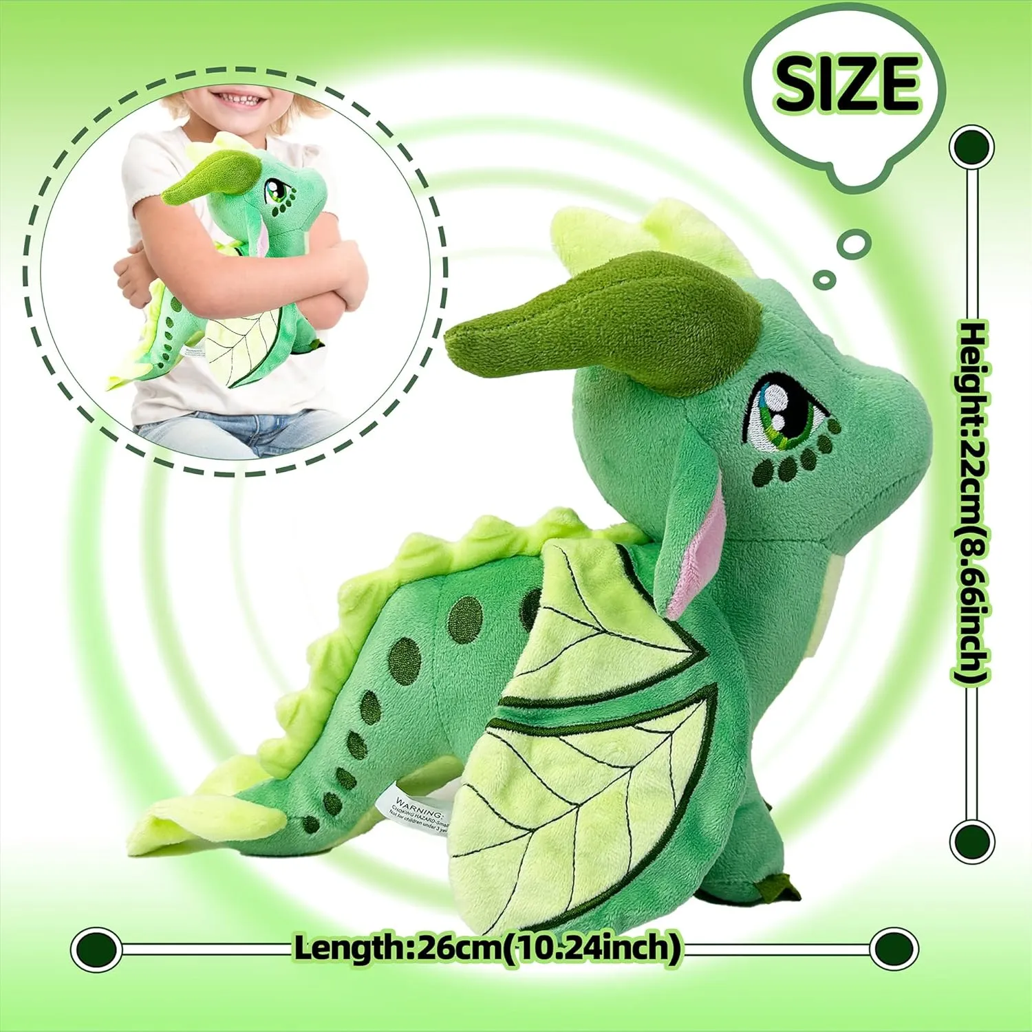 Wings Dragon Plush Toys Stuffed Animal Plushies Cute Dragon Figure Merch Present for Kids Aged 3  (Green)