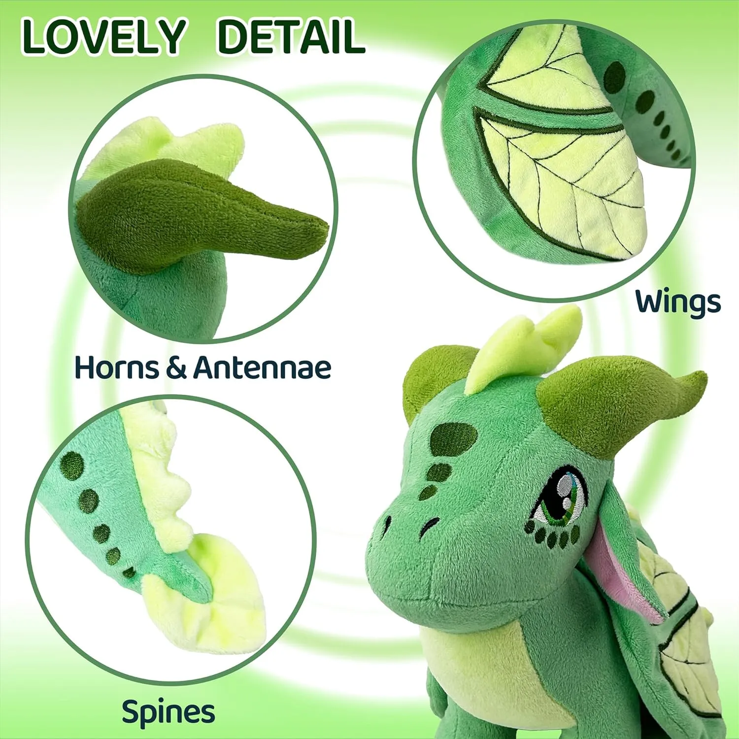 Wings Dragon Plush Toys Stuffed Animal Plushies Cute Dragon Figure Merch Present for Kids Aged 3  (Green)