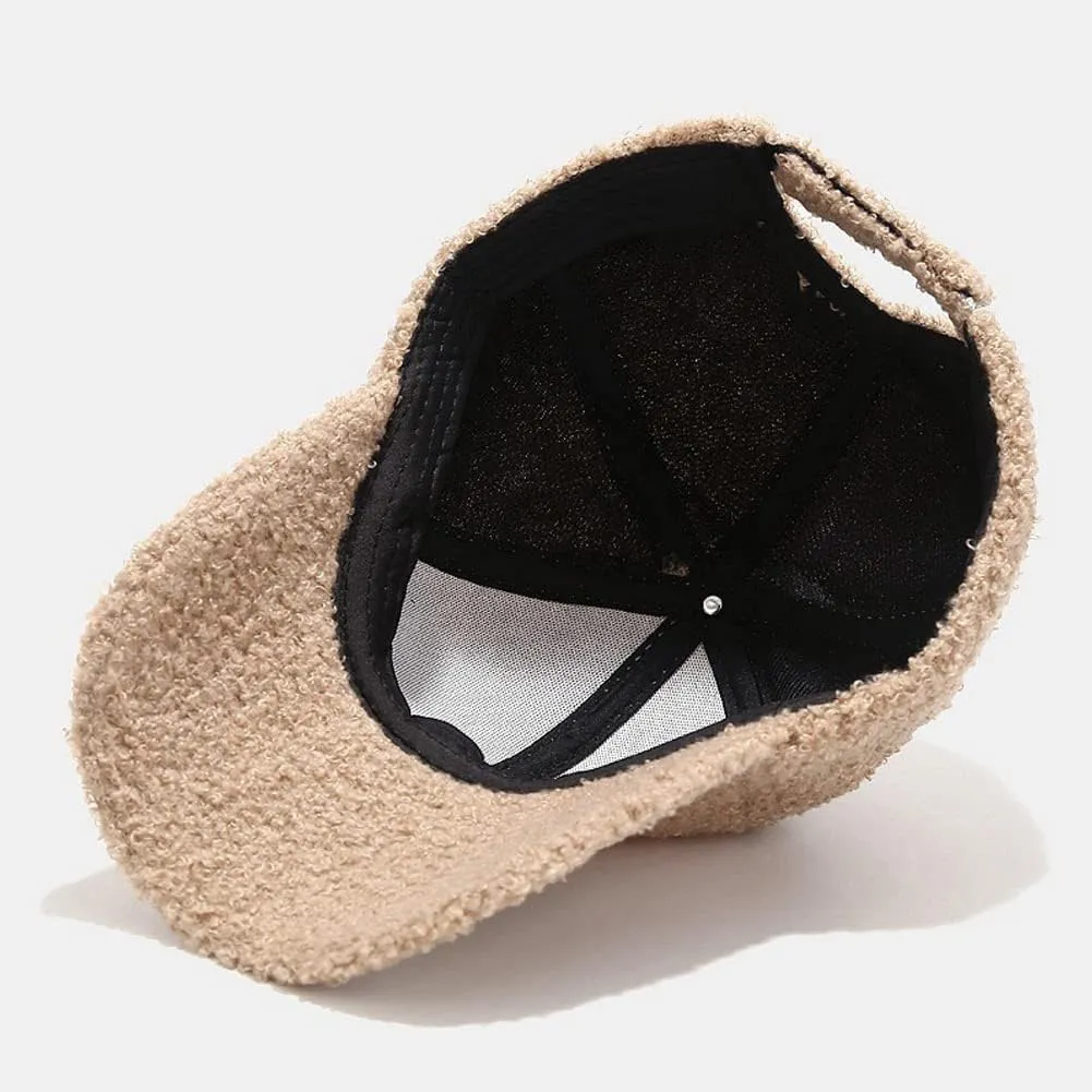 Winter Baseball Cap for Women Lamb Wool Solid Color Warm Baseball Cap for Outdoor Travel
