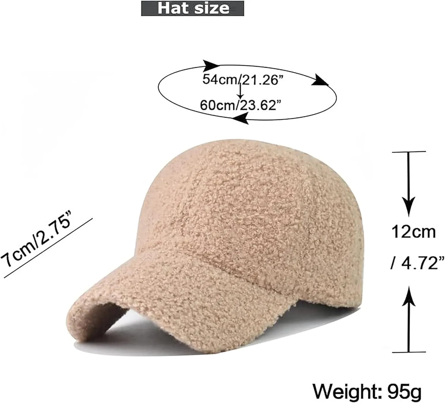 Winter Baseball Cap for Women Lamb Wool Solid Color Warm Baseball Cap for Outdoor Travel