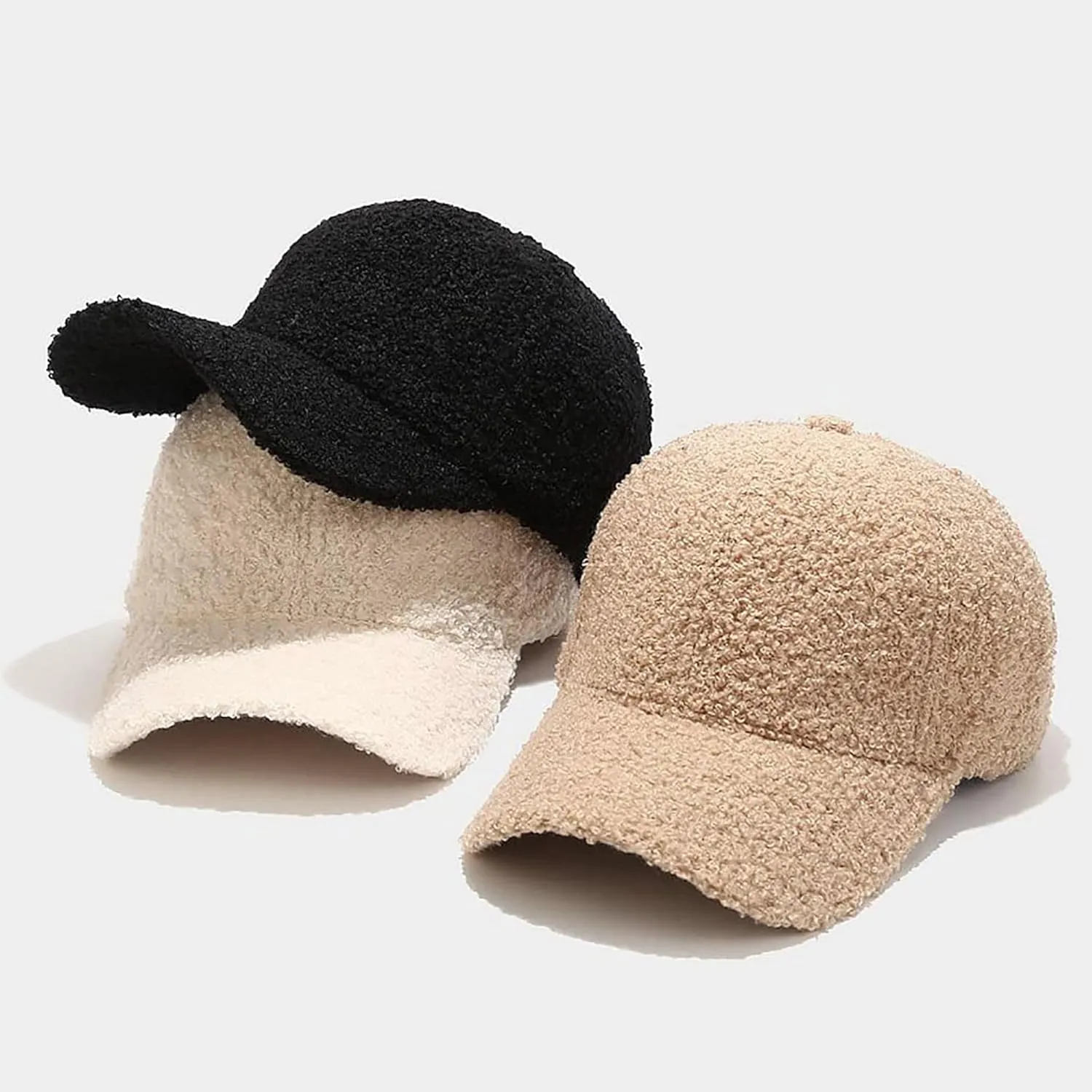 Winter Baseball Cap for Women Lamb Wool Solid Color Warm Baseball Cap for Outdoor Travel
