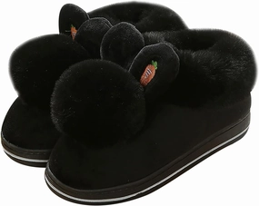 Winter slippers female furry rabbit ears indoor slippers, cute rabbit ears plus plush slippers