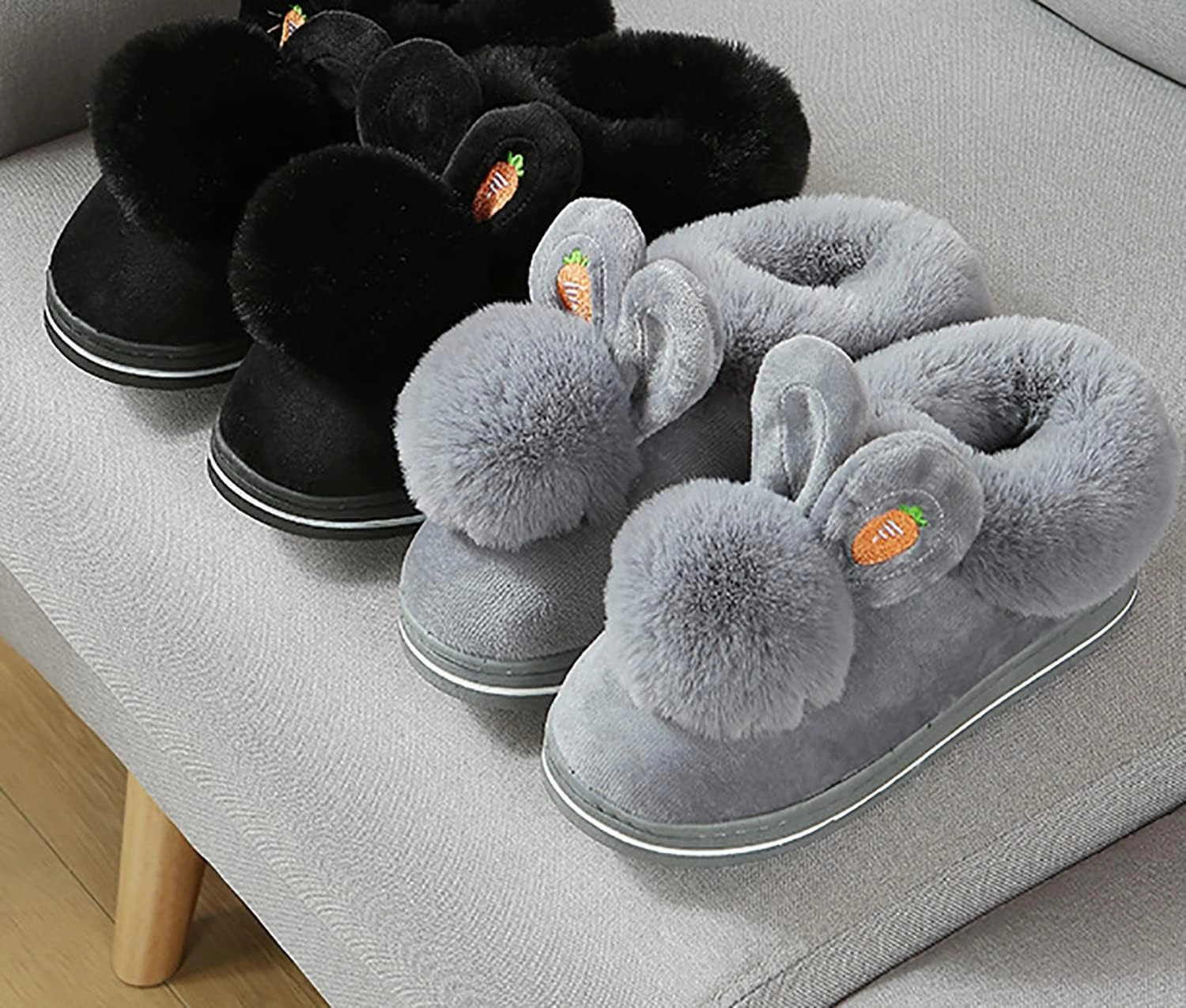 Winter slippers female furry rabbit ears indoor slippers, cute rabbit ears plus plush slippers