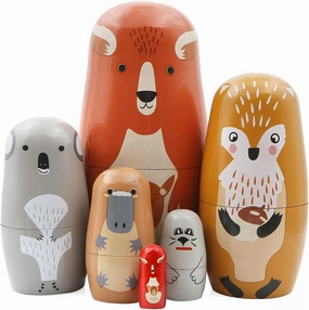Winterworm 6PCS Animal Nesting Dolls Kangaroo Fox Koala Platypus Seal Russian Doll Lovely Matryoshka Dolls Wooden Stacking Dolls for Kids Xmas Christmas Birthday Toy Gift Home Decoration