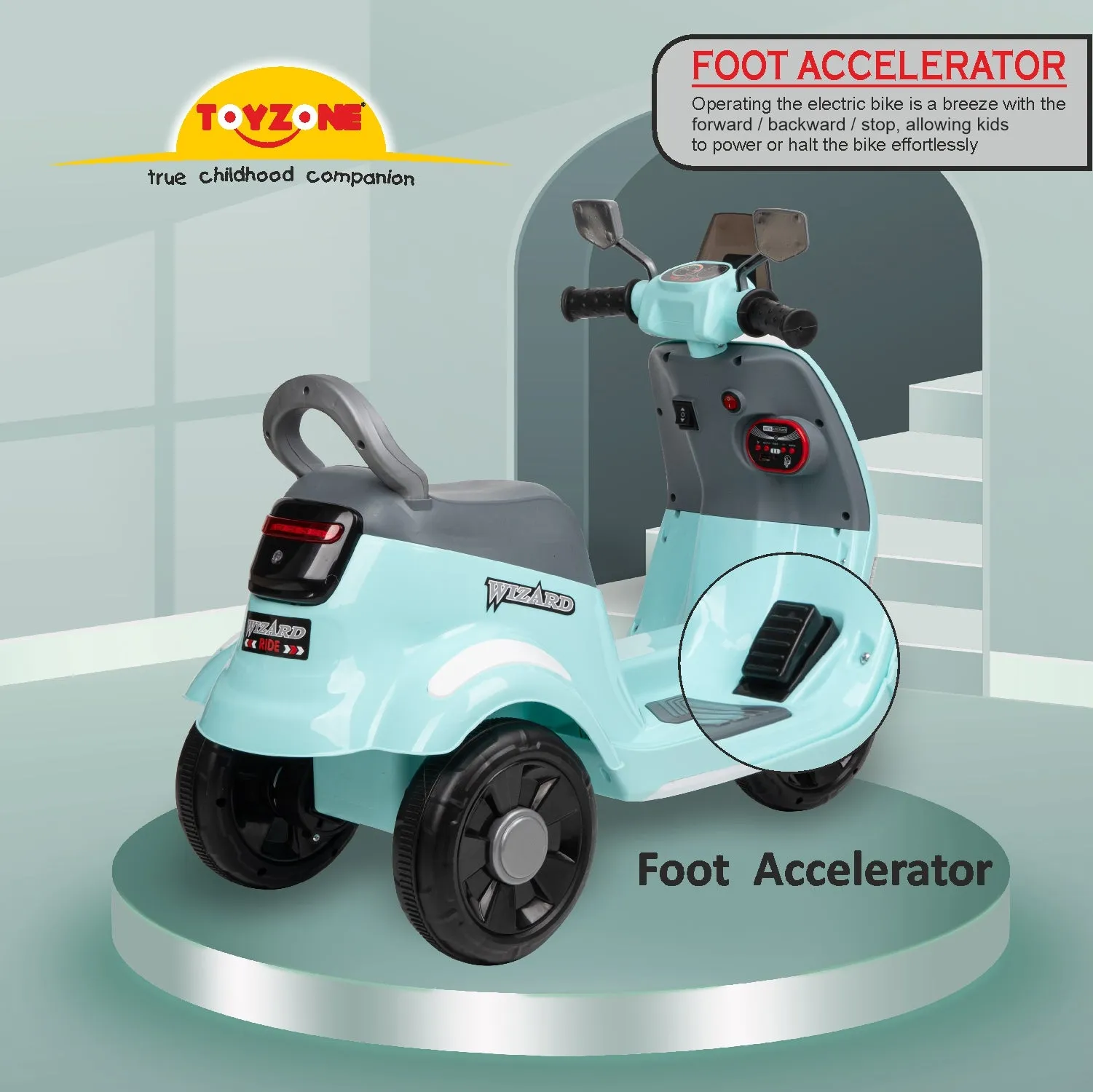 Wizard Electric Scooty - Blue | Rechargeable Scooty | Powered by 6V & 4.5 AH Battery | Ride-On Scooter | Kids Electric Scooty | For Kids 3  Years