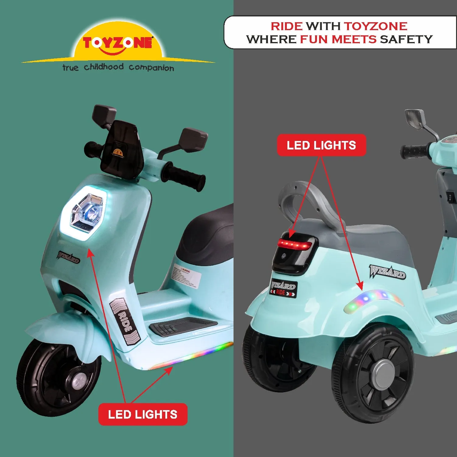 Wizard Electric Scooty - Blue | Rechargeable Scooty | Powered by 6V & 4.5 AH Battery | Ride-On Scooter | Kids Electric Scooty | For Kids 3  Years