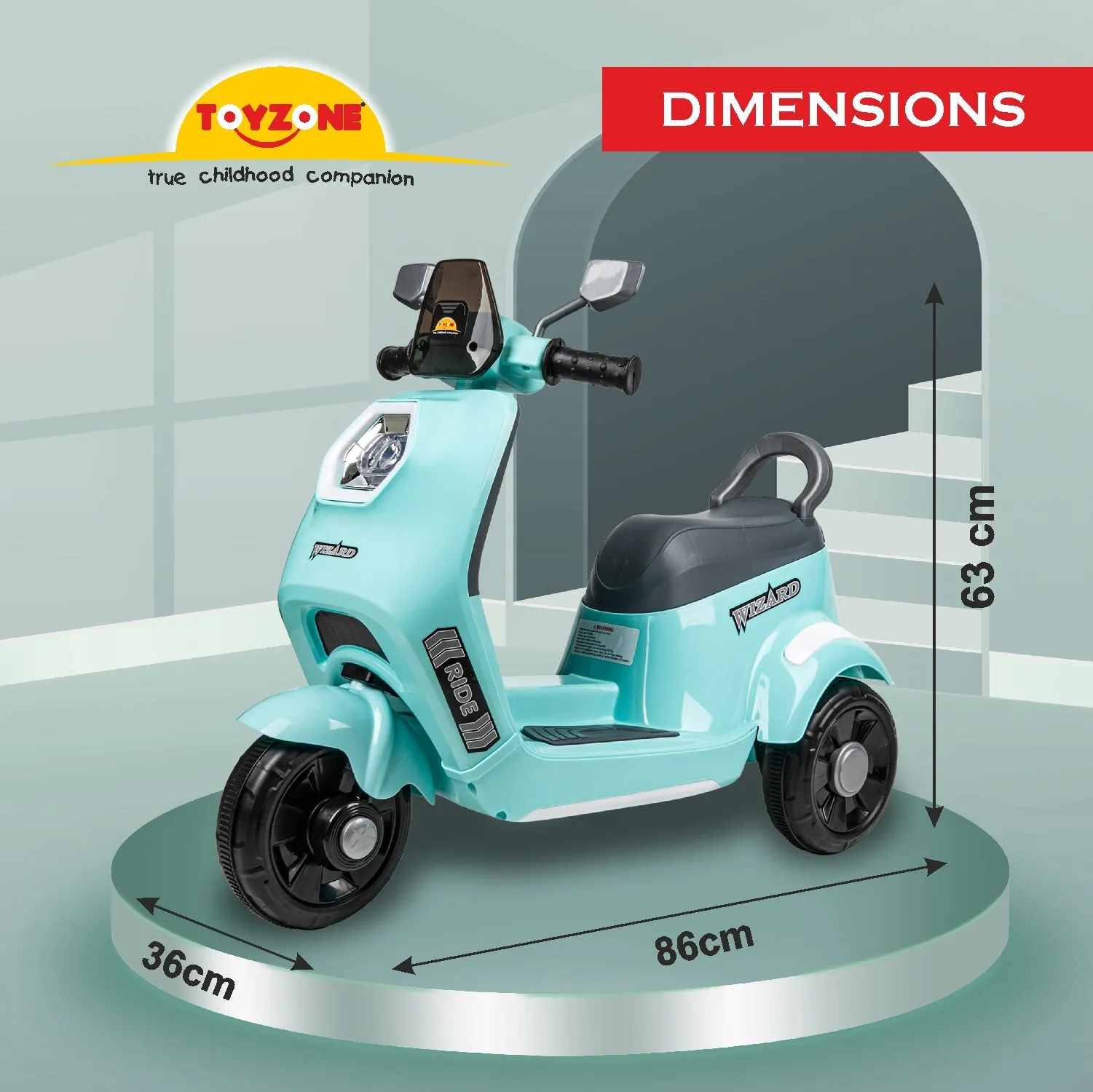 Wizard Electric Scooty - Blue | Rechargeable Scooty | Powered by 6V & 4.5 AH Battery | Ride-On Scooter | Kids Electric Scooty | For Kids 3  Years