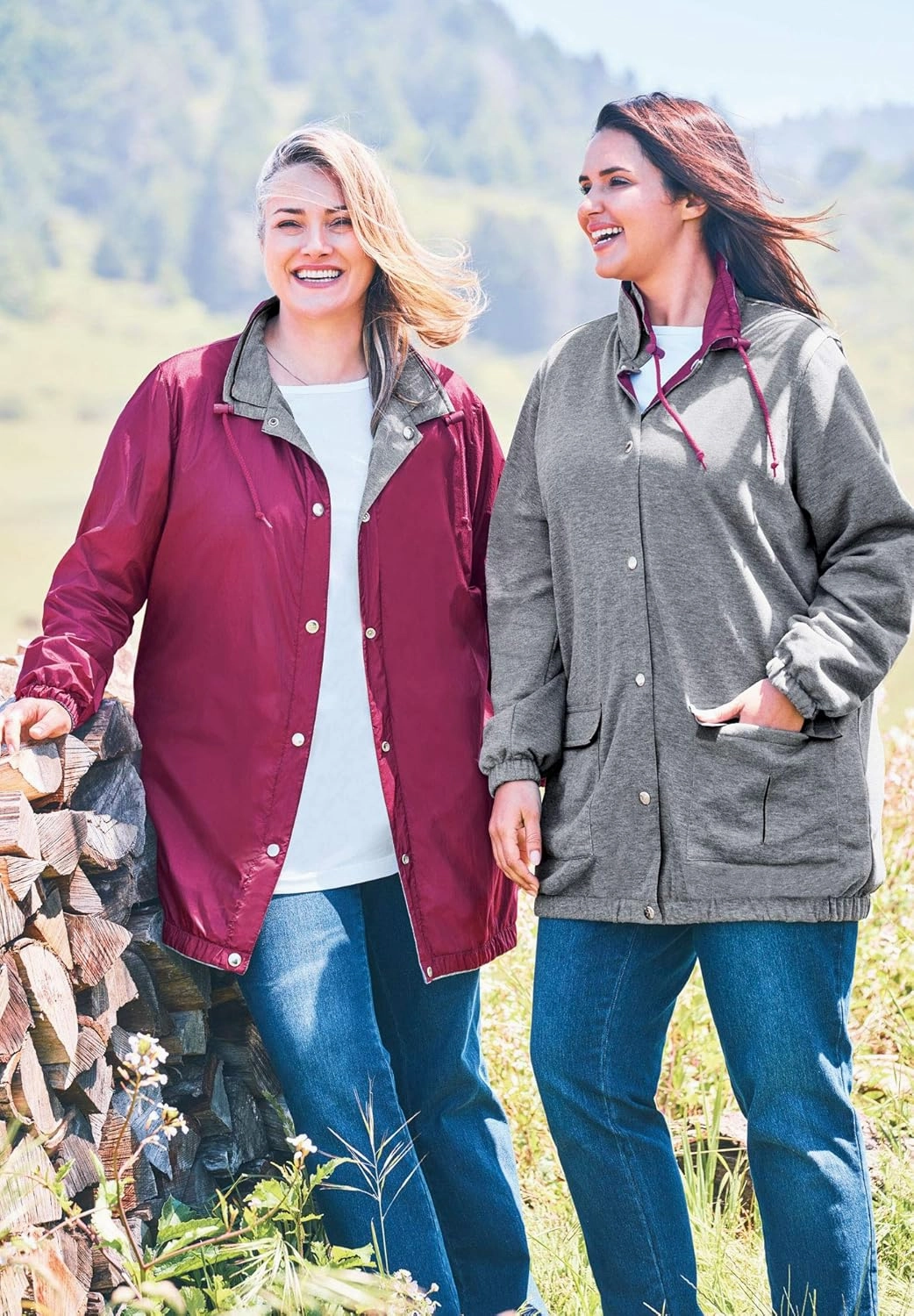 Woman Within Plus Size Fleece Nylon Reversible Jacket