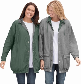 Woman Within Plus Size Fleece Nylon Reversible Jacket