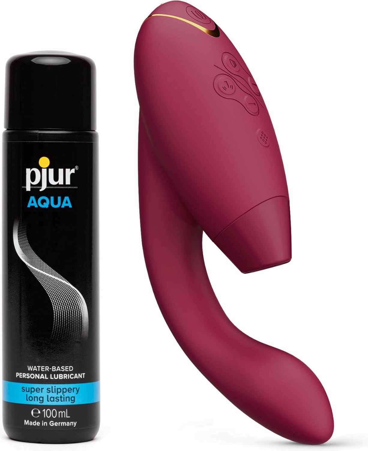 Womanizer Duo 2 Bordeaux Dual Stimulation Pleasure Air Clitoris Stimulator Rabbit Vibrator & Pjur Aqua Water Based Personal Lubricant 3.4 fl oz - Female Sex Toys Bundle