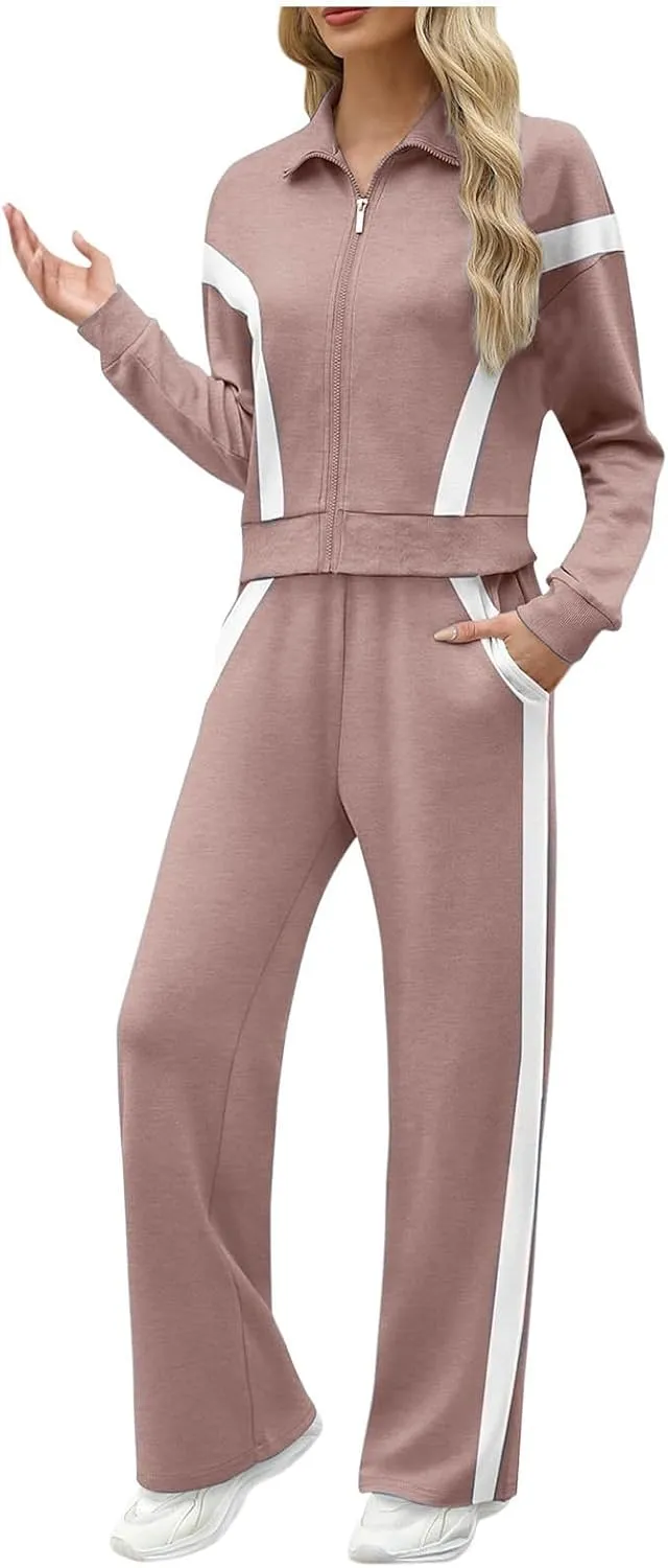 Women Active Wear 2 Piece Sets Sports Tracksuit Zipper Sweatshirt Matching Pants Sets Athletic Clothing Sets