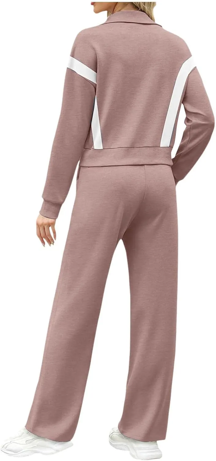 Women Active Wear 2 Piece Sets Sports Tracksuit Zipper Sweatshirt Matching Pants Sets Athletic Clothing Sets