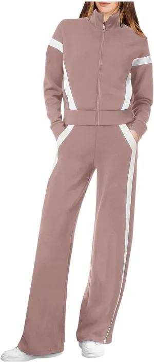 Women Active Wear 2 Piece Sets Sports Tracksuit Zipper Sweatshirt Matching Pants Sets Athletic Clothing Sets
